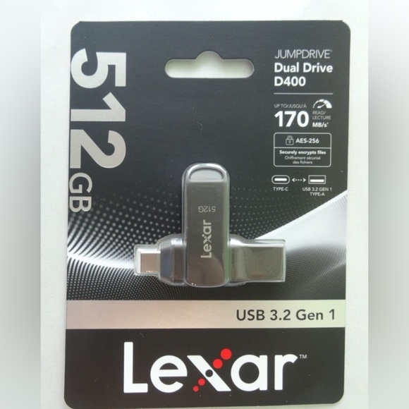 Lexar 512GB JumpDrive Dual Drive D400 USB 3.2 Gen 1 Type-C & Type-A Flash Drive - Picture 2 of 4